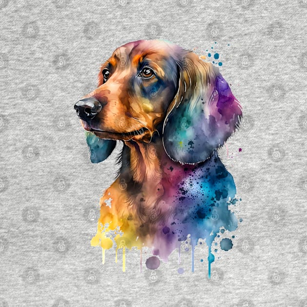 Rainbow Dachshund Watercolor Art by doglovershirts